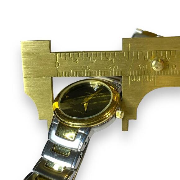 Vintage Fossil Watch Womens Arkitekt Stainless Steel Black Dial Rhinestone WORKS - Picture 8 of 11